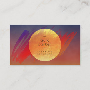 Yellow Moon Sunset Watercolor Splatter Modern Business Card