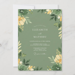 Yellow Moss Leafy Wedding Invitation