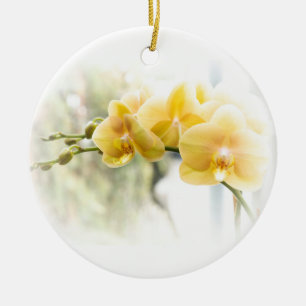 Yellow Moth Orchid in Sunshine Ceramic Ornament
