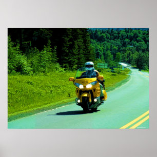 Yellow Motorcycle Highway Riding Art Poster