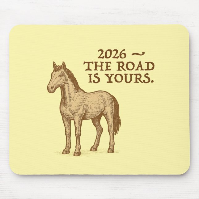 Yellow Mouse Pad with motivational text and horse (Front)