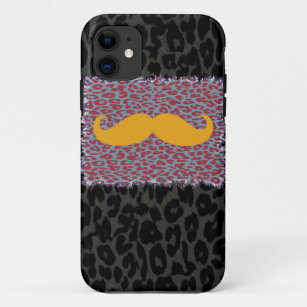 Yellow Moustache and Leopard Print iPhone 11 Case