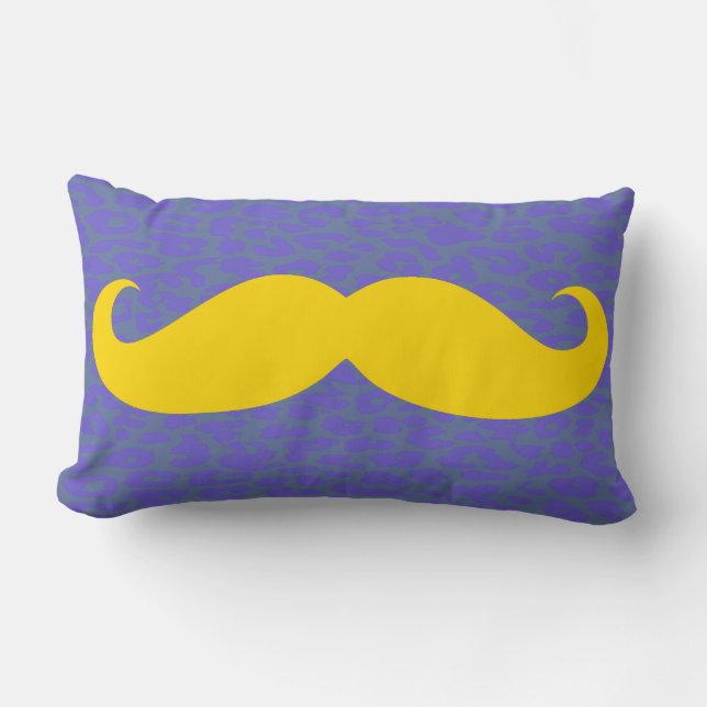 Yellow Moustache on Leopard Skin Lumbar Cushion (Front)