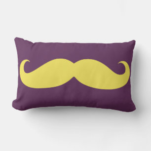 Yellow Moustache on Purple Lumbar Cushion