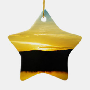 Yellow Mt Lake Sunset Ceramic Ornament