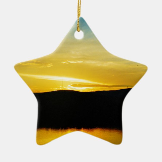Yellow Mt Lake Sunset Ceramic Ornament (Front)