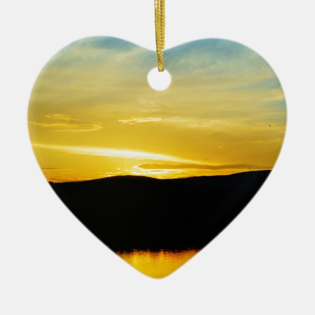 Yellow Mt Lake Sunset Ceramic Tree Decoration (Front)