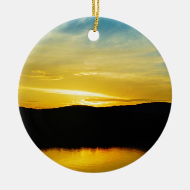Yellow Mt Lake Sunset Ceramic Tree Decoration (Front)