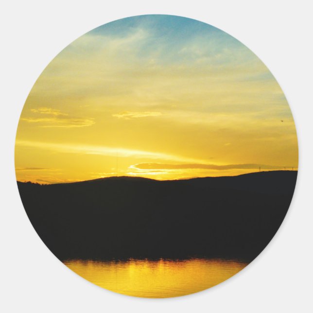 Yellow Mt Lake Sunset Classic Round Sticker (Front)