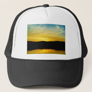 Yellow Mt Lake Sunset Trucker Hat