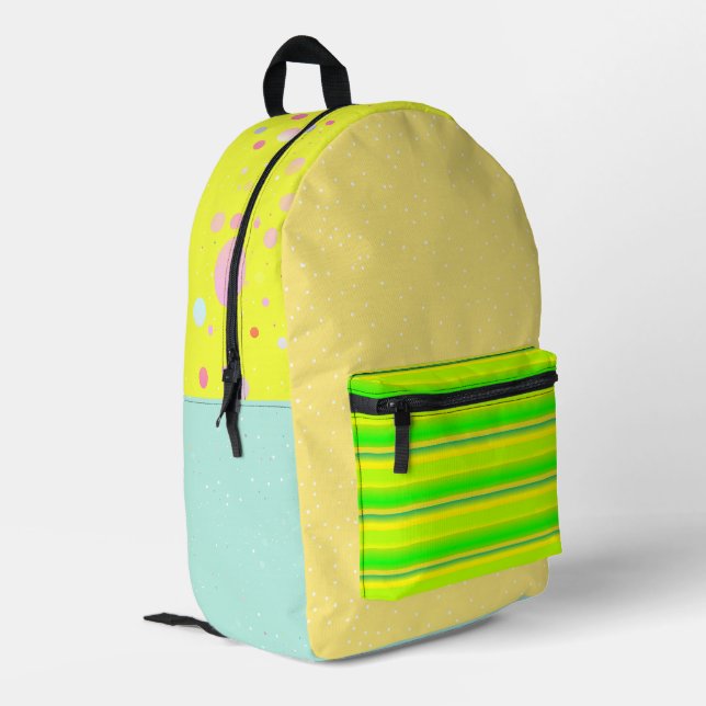 Yellow multicolor artsy cute printed backpack (Back Corner Left)
