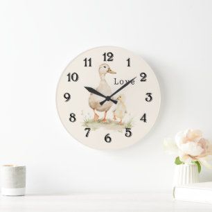 Yellow Mum Baby Ducks Large Clock
