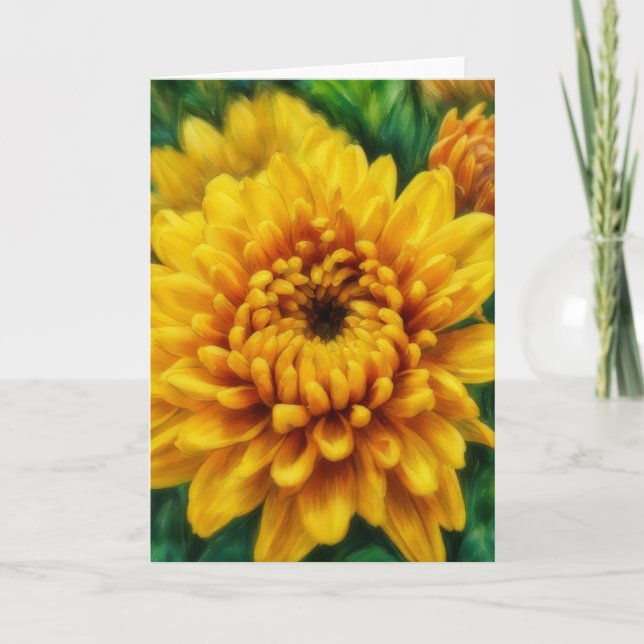 Yellow Mum Flower Floral Art Blank Card (Front)