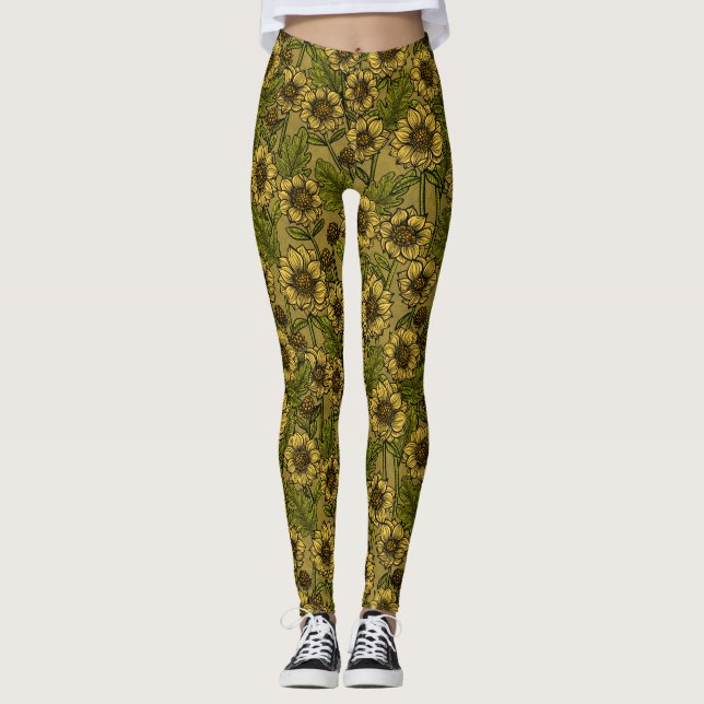Yellow Mums Leggings (Front)