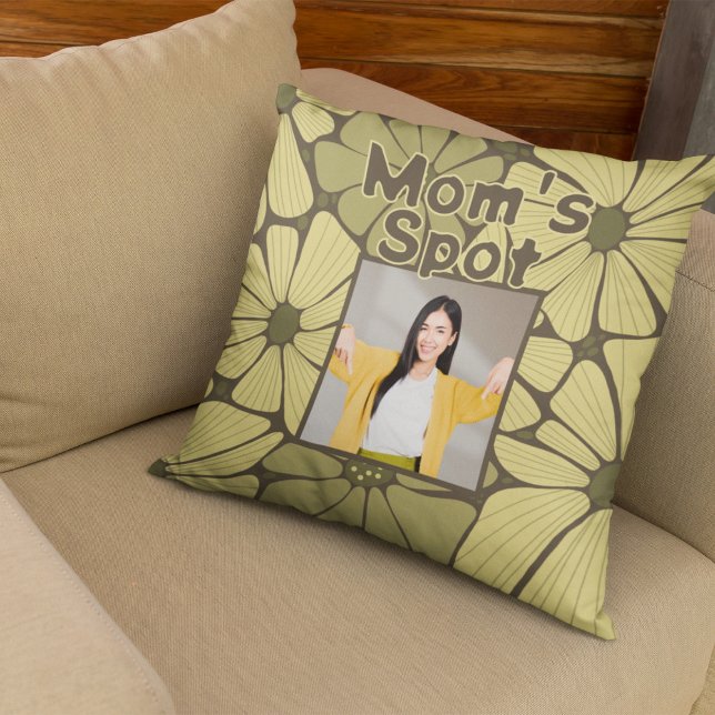 Yellow Mum's Spot Couch Photo Mother's Day Gift Cushion (Creator Uploaded)