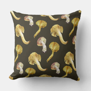 Yellow Mushrooms on Dark Background Cushion