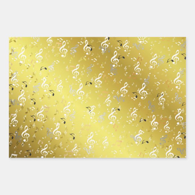 yellow,Musical+ Note, luxury, gold, royal, elegant Wrapping Paper Sheet (Front)