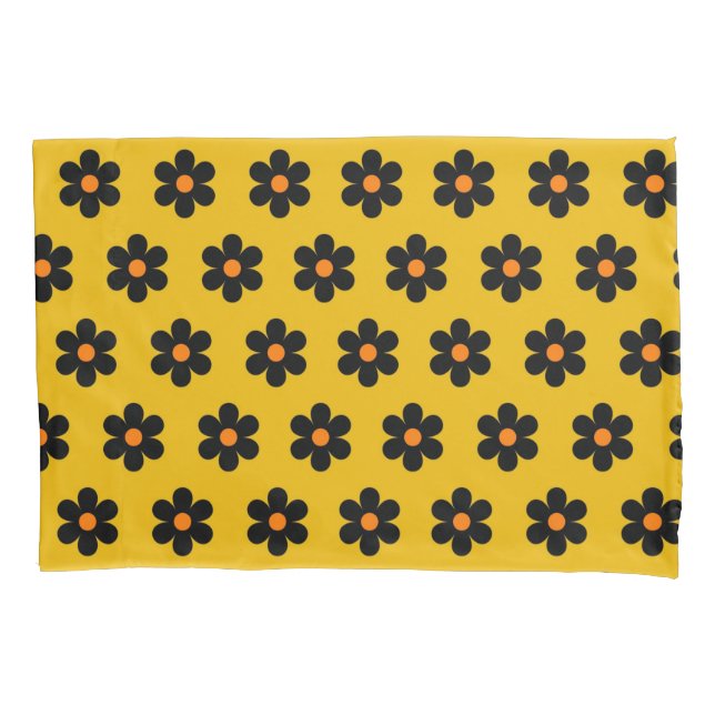 Yellow Mustard Retro Y2K Bold Blossom Tropical Pillowcase (Front)