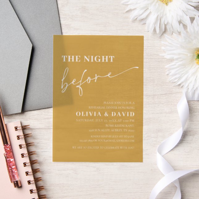 Yellow Mustard The Night Before Rehearsal Dinner Vellum Invitations (Wedding)