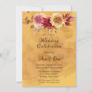 Yellow Mustard Watercolor Dahlia Flowers Wedding Invitation