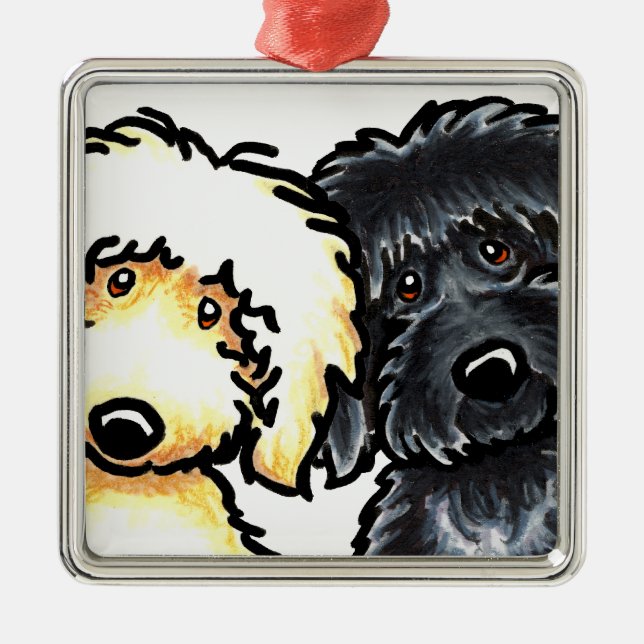 Yellow n Black Labradoodle Metal Ornament (Front)