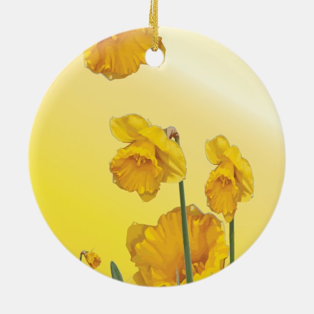 Yellow Narcissus Daffodil Ceramic Tree Decoration (Back)