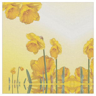 Yellow Narcissus Daffodil  Retro Vintage look Fabric