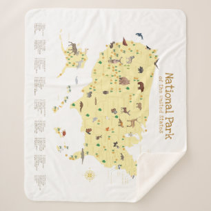 Yellow National Park Map Woodland Nursery Sherpa Blanket