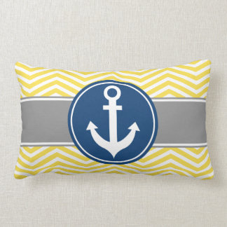 Yellow Nautical Anchor Chevron Lumbar Cushion