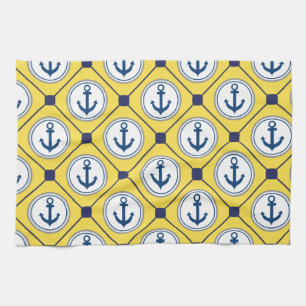 Yellow Nautical Anchor Pattern Tea Towel