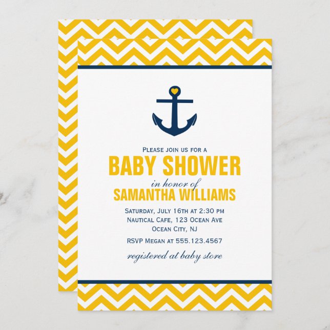 Yellow Nautical Baby Shower Invitation (Front/Back)