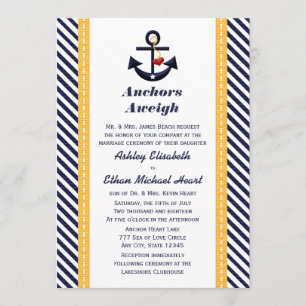 Yellow Navy Anchor Nautical Wedding Invitations