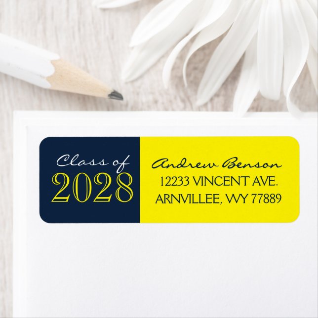 Yellow & Navy Blue Graduation Return Address Label (Insitu)