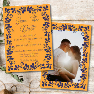 Yellow Navy Blue Mexican Fiesta Talavera Photo Save The Date