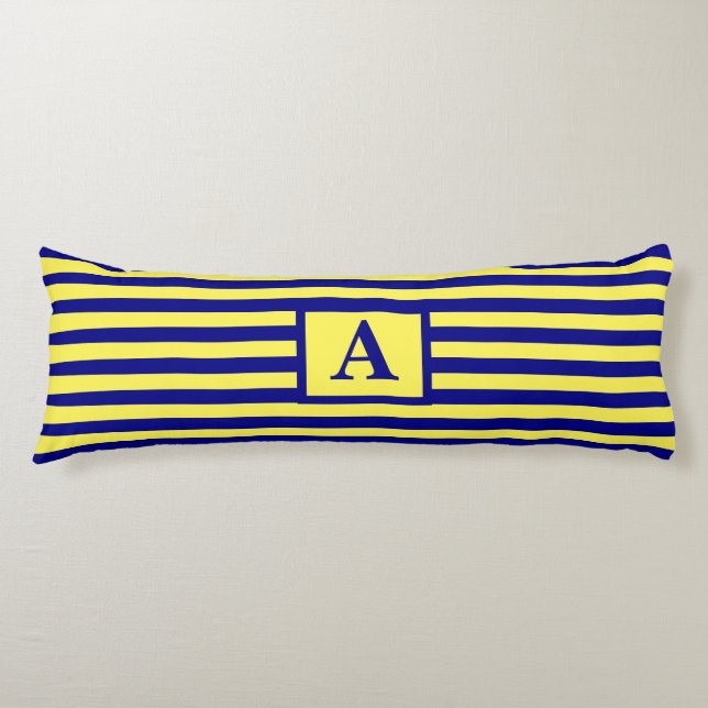 Yellow Navy Blue Nautical Monograms Stripes Cute Body Cushion (Front)
