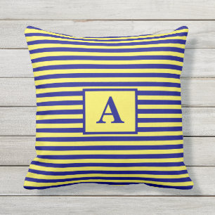 Yellow Navy Blue Nautical Monograms Stripes Cute Cushion