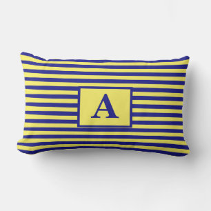 Yellow Navy Blue Nautical Monograms Stripes Cute Lumbar Cushion