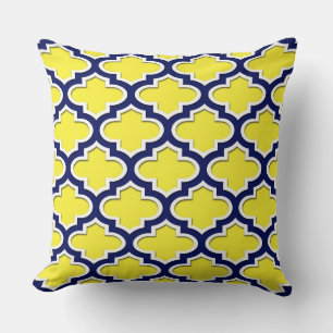 Yellow Navy Blue White Moroccan Quatrefoil #3DS Cushion