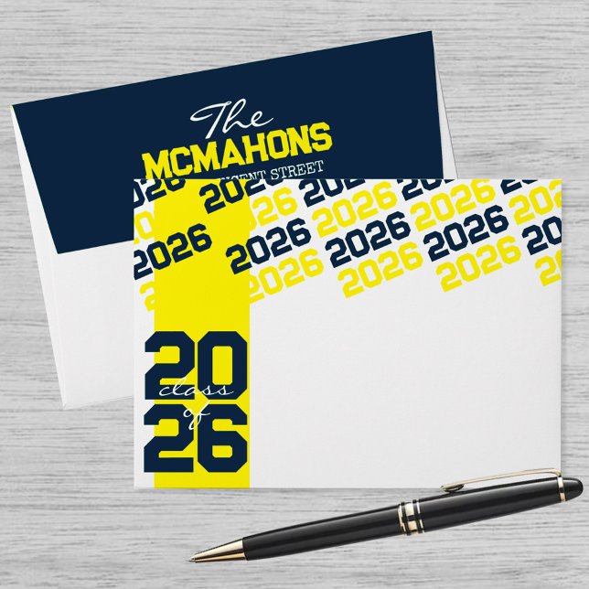 Yellow & Navy Class of + Address Graduation Envelope (Creator Uploaded)