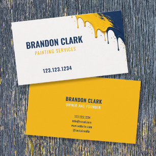 Yellow Navy Drip Corner Splatter Design Painting Business Card