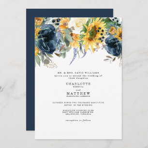 Yellow & Navy Floral Wedding Invitation