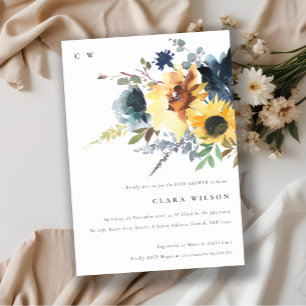 Yellow Navy Sunflower Floral Baby Shower Invitation