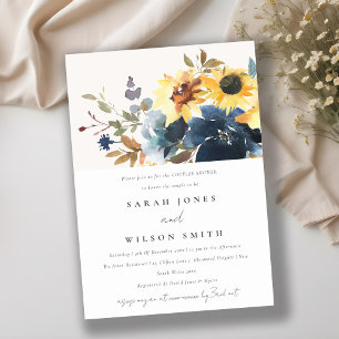 Yellow Navy Sunflowers Floral Couples Shower Invitation