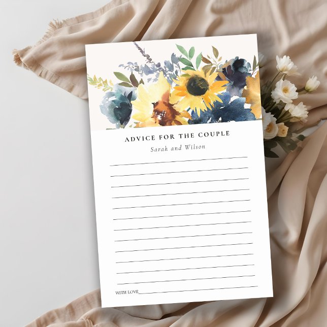 Yellow Navy Sunflowers Floral Wedding Advice Card (Creator Uploaded)