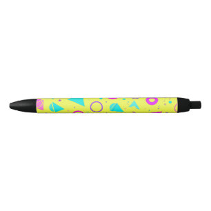 Yellow Neon Memphis Geometric 80s Design Black Ink Pen