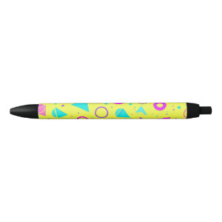Yellow Neon Memphis Geometric 80s Design Black Ink Pen
