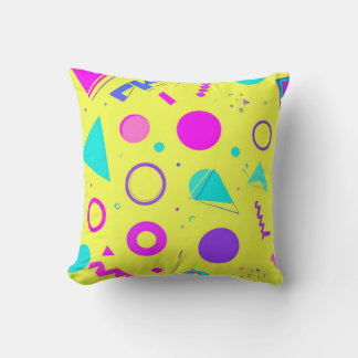 Yellow Neon Memphis Geometric 80s Design Cushion