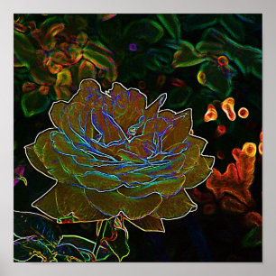 Yellow Neon Rose Poster