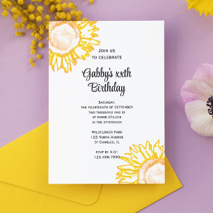Yellow Neon Sunflower Birthday Party Invitation