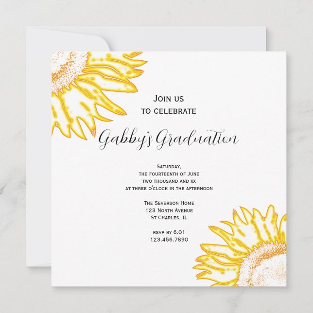 Yellow Neon Sunflower Graduation Party Invitation (Front)